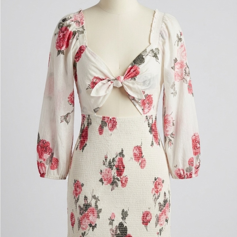 LoveShackFancy Floral Long Sleeve Dress - Pink and Cream